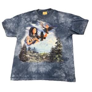VTG The Mountain Blue Tie Dyed Female Native American Eagle XL T-Shirt